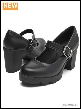 Mary Jane Pumps Chunky Low Block Heel Round Toe Comfort Work Dress Shoes